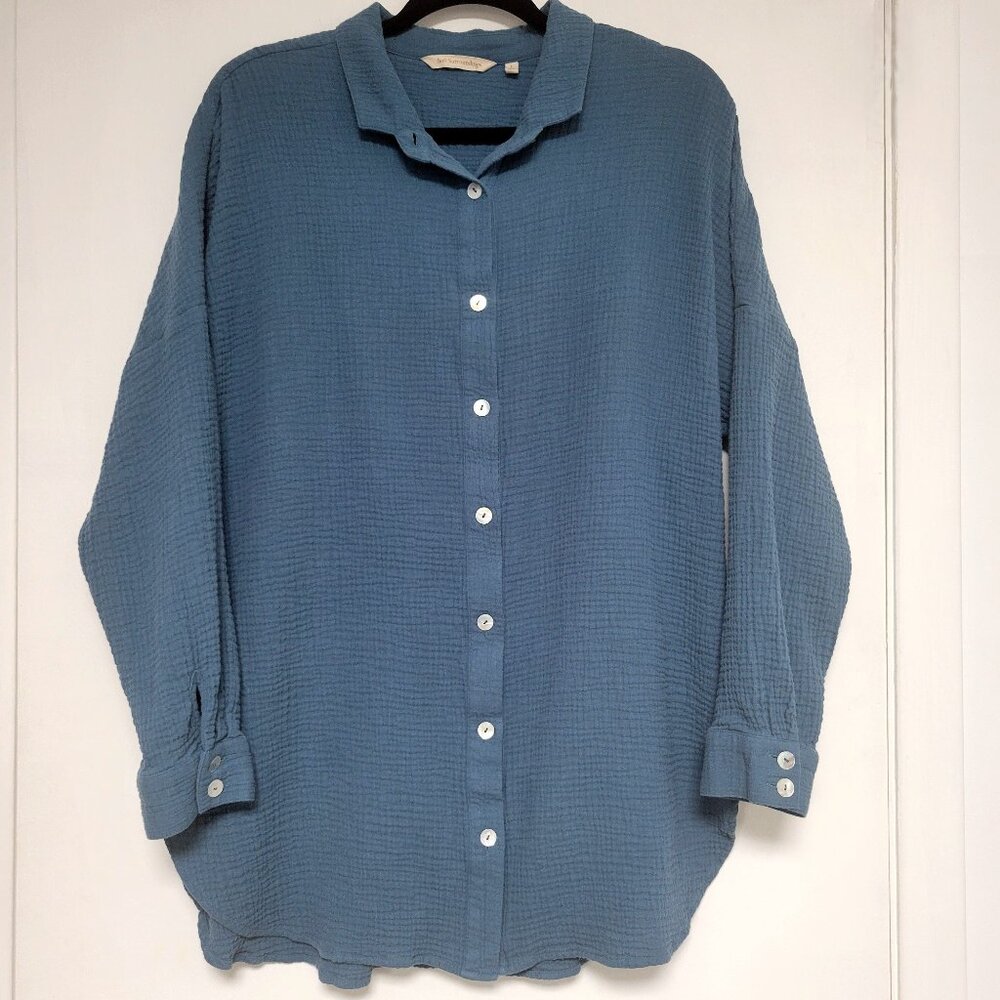 Soft Surroundings Textured Cotton Gauze Button Down Tunic Lagenlook Coastal